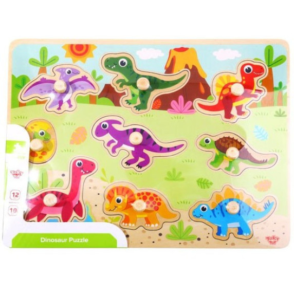 TOOKY TOY Wooden Montessori Puzzle Dinosaurs Shapes Puzzle