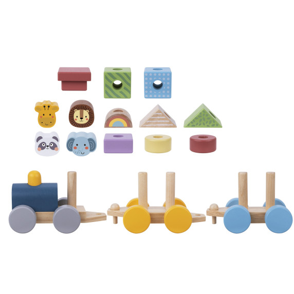 TOOKY TOY Wooden Train with Animals Blocks Montessori Puzzle