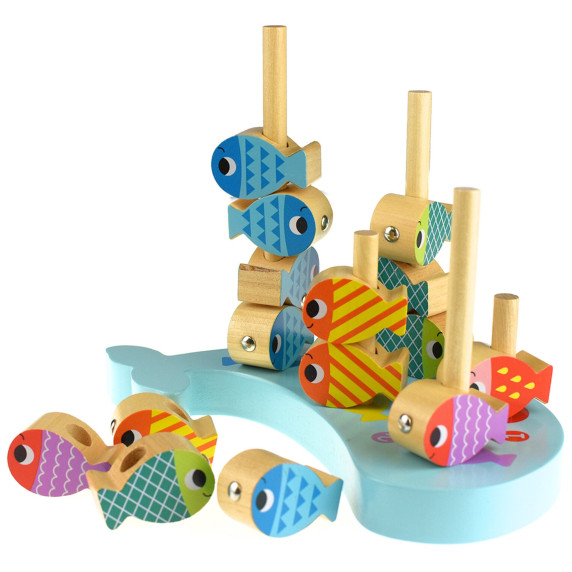 TOOKY TOY Wooden Whale and Fish Game Multifunctional 4 in 1