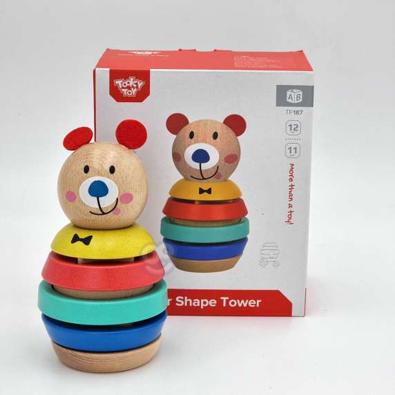 TOOKY TOY Wooden Puzzle Pyramid Shapes Teddy Bear 11 pcs.