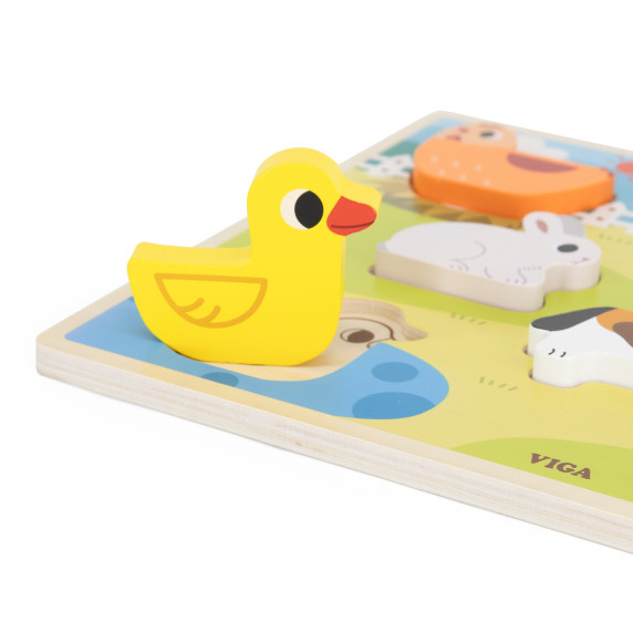 VIGA Wooden Puzzle Montessori 2-in-1 Figures Farm