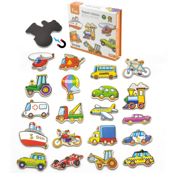 VIGA Wooden Vehicle Magnets Set
