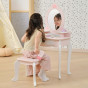 VIGA Large Wooden Dressing Table in White and Pink with Mirror and Chair