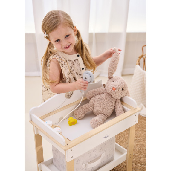 VIGA Wooden Changing Table 2 in 1 Bathtub for Dolls