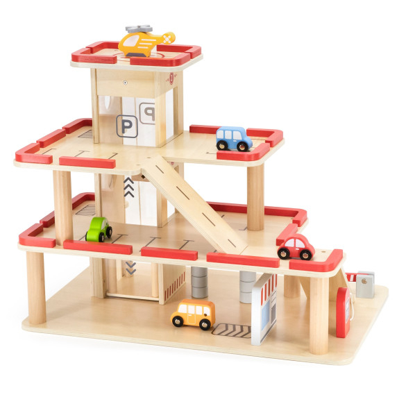 VIGA Wooden Parking for Cars with Elevator for 4 Cars and Helicopter