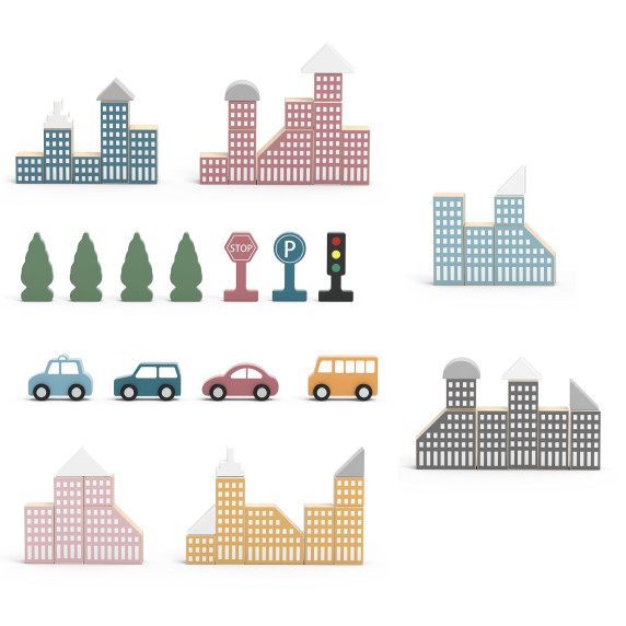 VIGA PolarB Wooden Model with City Blocks 56 pcs.