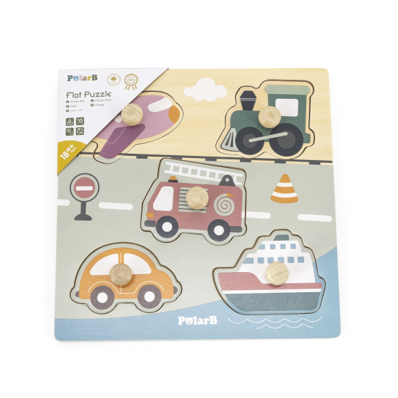 VIGA PolarB Wooden Puzzle Vehicles with Pins