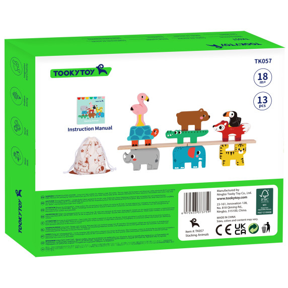 TOOKY TOY Wooden Blocks Puzzle Animals Montessori 9 pcs.