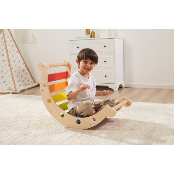 VIGA Wooden Rocker Bridge 2 in 1 Montessori Rainbow Swing