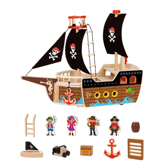 TOOKY TOY Pirate Ship Wooden Figures Set