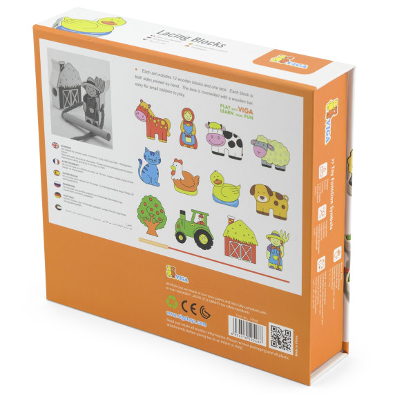 VIGA Wooden Intertwining Blocks Montessori Threading Farm