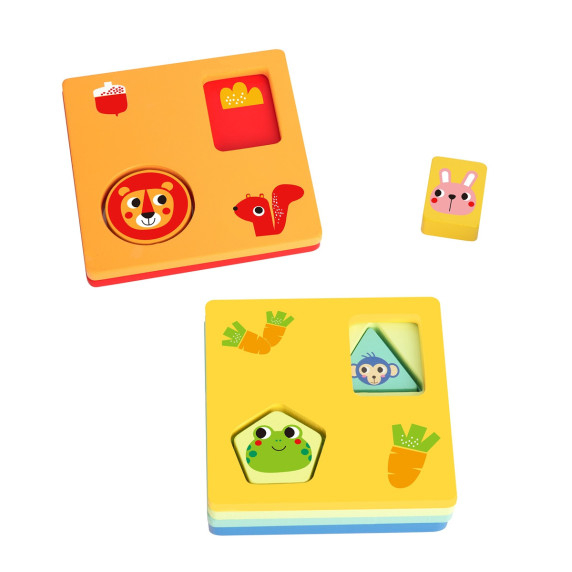 TOOKY TOY Montessori Puzzle Shapes and Colors Animals 6 Boards FSC