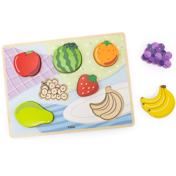 VIGA Wooden Puzzle Montessori 2-in-1 Puzzle Fruit Figures