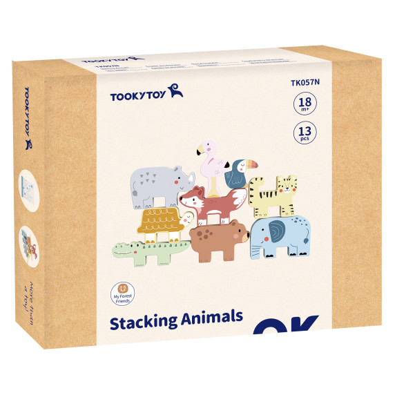TOOKY TOY Wooden Blocks Puzzle Animals Montessori 9 pcs.