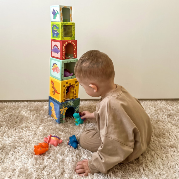 TOOKY TOY Wooden Blocks Educational Puzzle + 6 Play Figures 12 pcs.