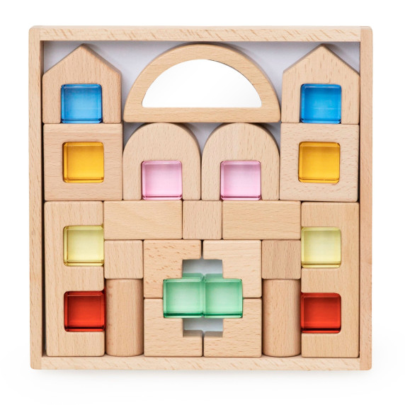 VIGA Wooden Construction Blocks with Colored Windows 32 pcs.