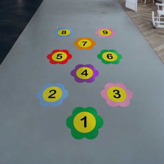 SMALL BRIGHT FLOWERS WITH NUMBERS Floor sticker
