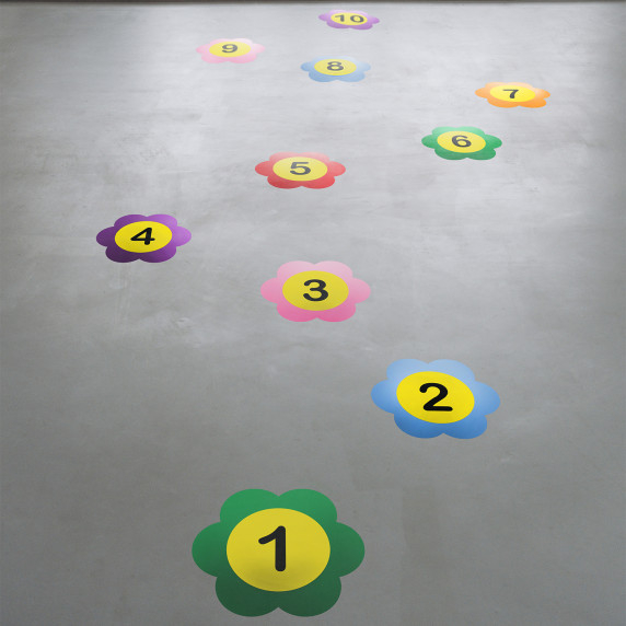 SMALL BRIGHT FLOWERS WITH NUMBERS Floor sticker