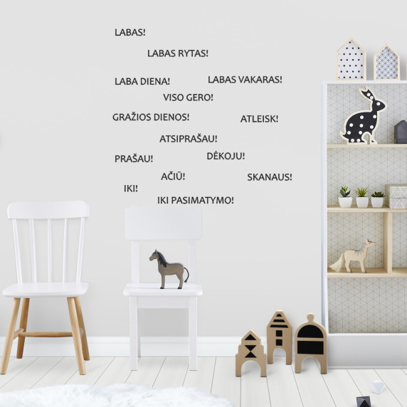 Ord av MANDAGUMO klistermärken på väggen