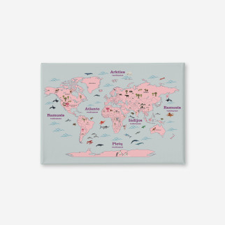 PINK WORLD MAP WITH ANIMALS painting on canvas