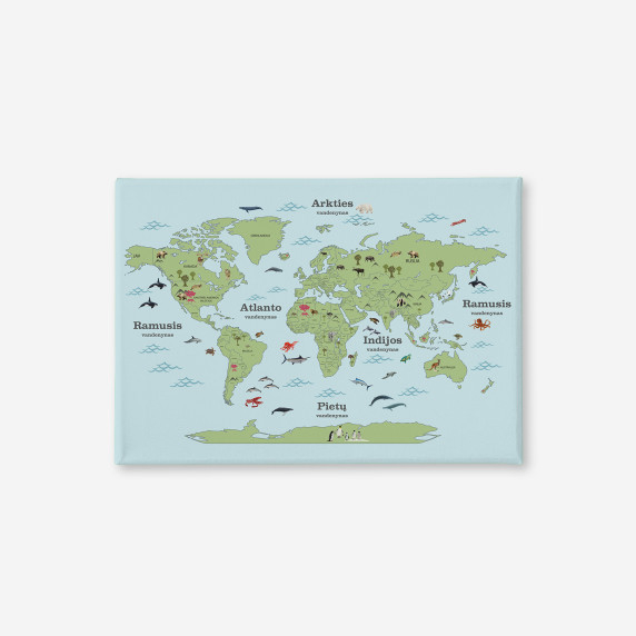 GREEN WORLD MAP WITH ANIMALS painting on canvas