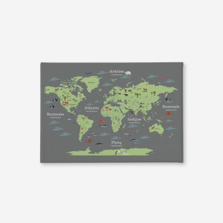 GREEN WORLD MAP WITH ANIMALS painting on canvas