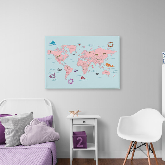 PINK WORLD MAP painting on canvas