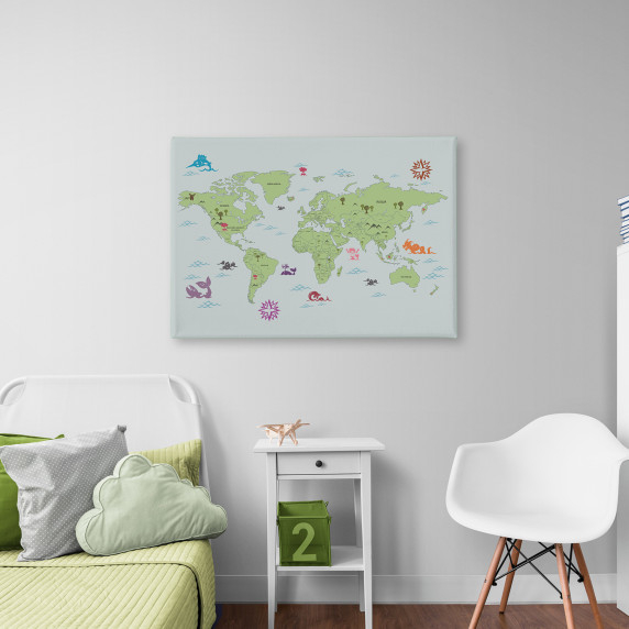 GREEN WORLD MAP painting on canvas