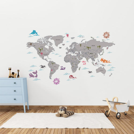 WORLD MAP OF COUNTRIES IN LITHUANIAN LANGUAGE Educational wall sticker