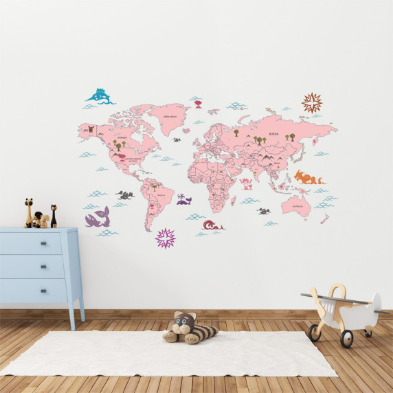 WORLD MAP OF COUNTRIES IN LITHUANIAN LANGUAGE Educational wall sticker