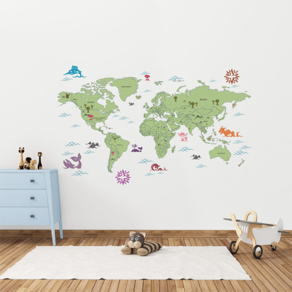 WORLD MAP OF COUNTRIES IN LITHUANIAN LANGUAGE Educational wall sticker