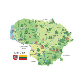 MAP OF LITHUANIA  LITHUANIAN LANGUAGE Educational wall sticker